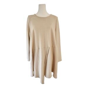 Zen Cheyenne L XL Beige Textured Tunic Long Sleeve Swing Pocket Top Cotton Blend